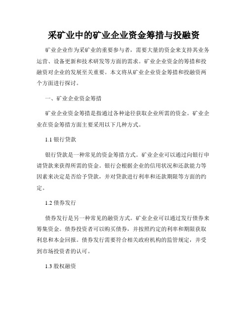 采矿业中的矿业企业资金筹措与投融资