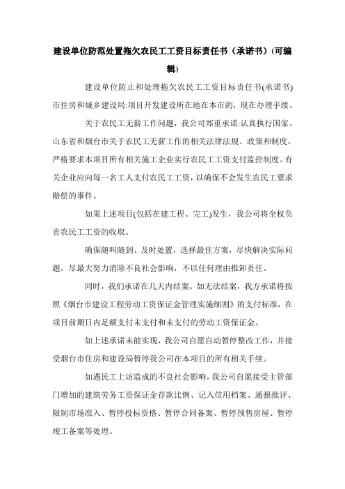 建设单位防范处置拖欠农民工工资目标责任书(承诺书)(可编辑).doc