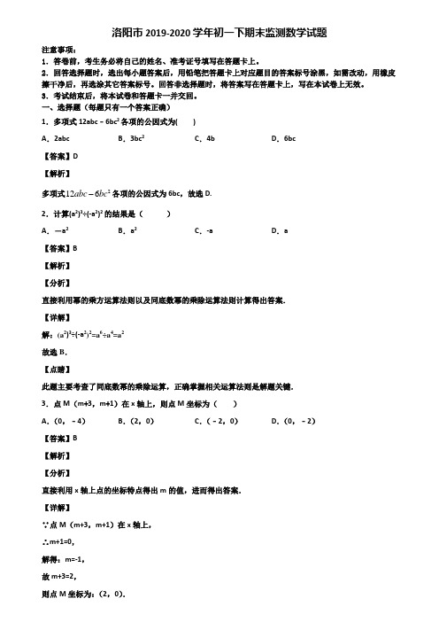 洛阳市2019-2020学年初一下期末监测数学试题含解析