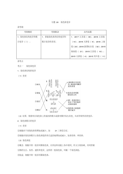 [高考生物]一轮复习人教版染色体变异教案.doc