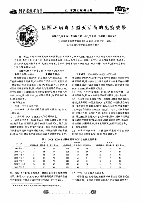 猪圆环病毒2型灭活苗的免疫效果