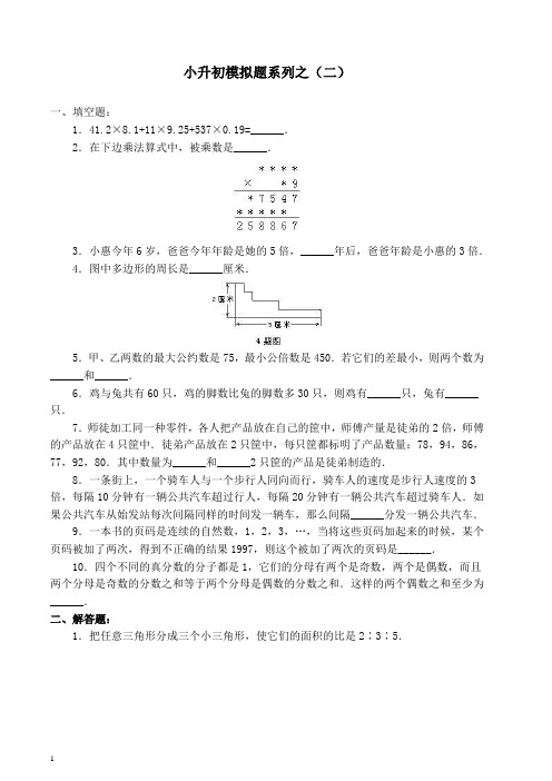 小升初模拟题系列之(二)附答案