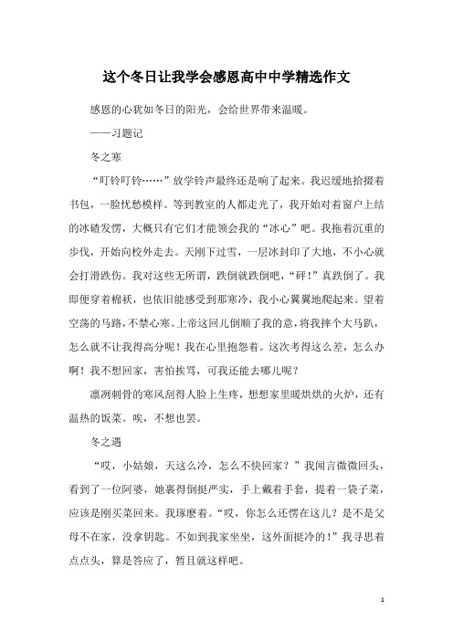 这个冬日让我学会感恩高中中学精选作文