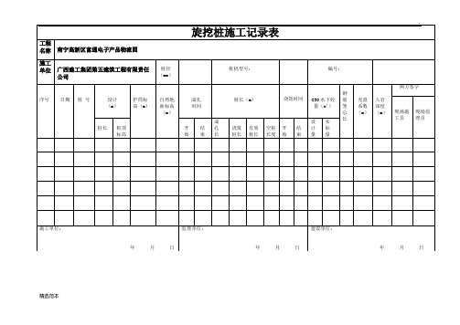 旋挖桩施工记录表(空表)