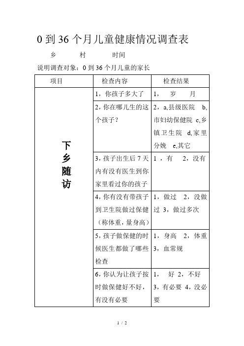 0到36个月儿童健康情况调查表