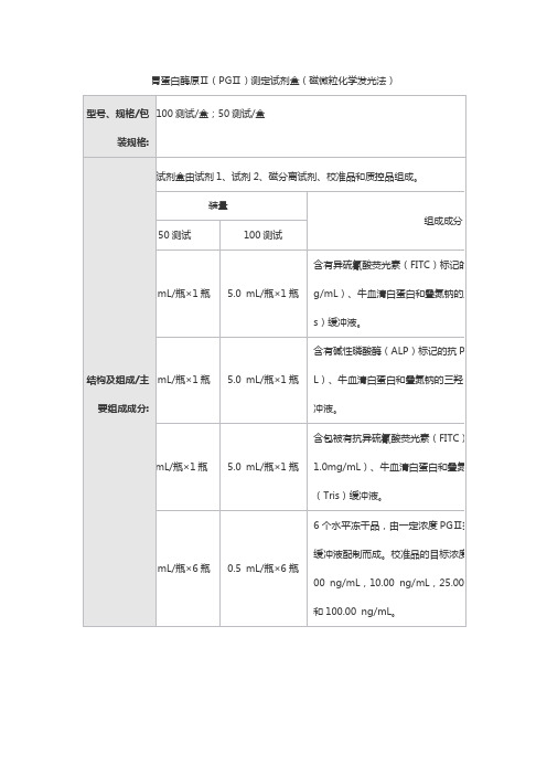 胃蛋白酶原Ⅱ(PGⅡ)测定试剂盒(磁微粒化学发光法)产品技术要求利德曼生化