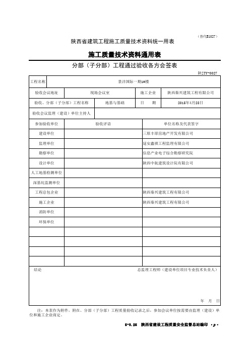 分部(子分部)工程通过验收各方会签表