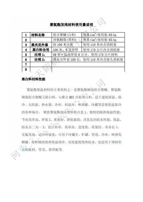 聚胺脂材料性能及使用量说明