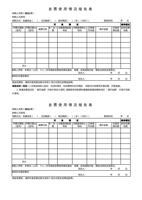 发票使用情况报告表