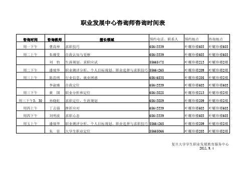 职业发展中心咨询师咨询时间表