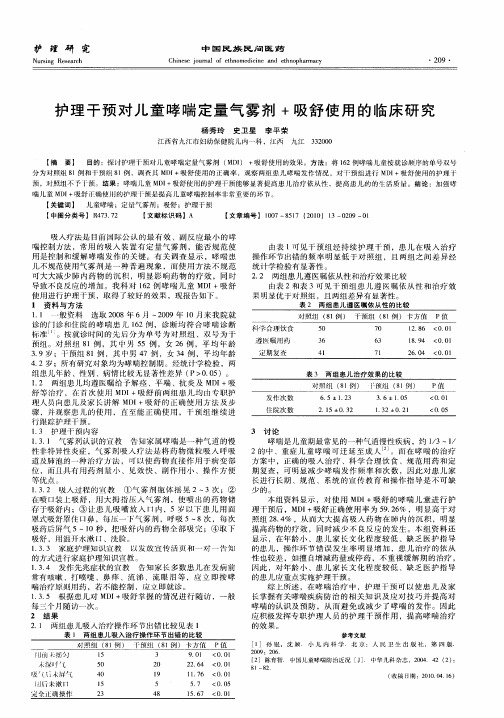 护理干预对儿童哮喘定量气雾剂+吸舒使用的临床研究