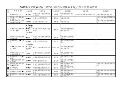 2009年度黄山杯奖公示名单