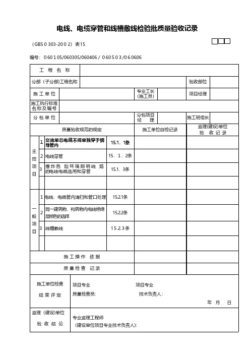 电线电缆穿管和线槽敷线质量验收记录工程施工组织设计技术交底模板安全实施监理方案