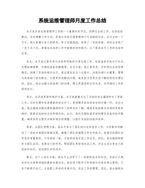 系统运维管理师月度工作总结