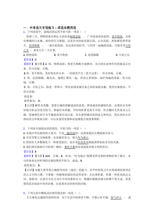 【精品】人教版中考 语文成语及惯用语专项训练及答案