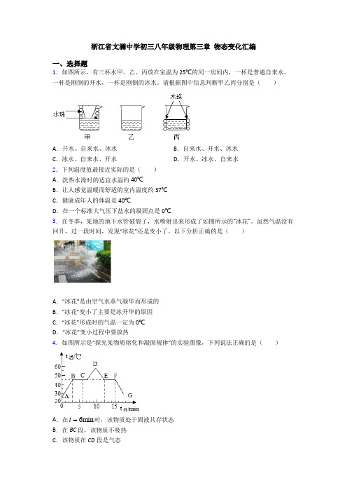 浙江省文澜中学初三八年级物理第三章 物态变化汇编