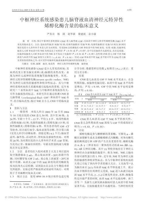 中枢神经系统感染患儿脑脊液血清神经元特异性烯醇化酶含量的临床意义