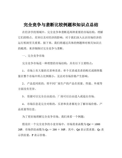 完全竞争与垄断比较例题和知识点总结