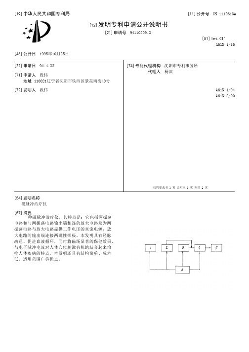 磁脉冲治疗仪[发明专利]