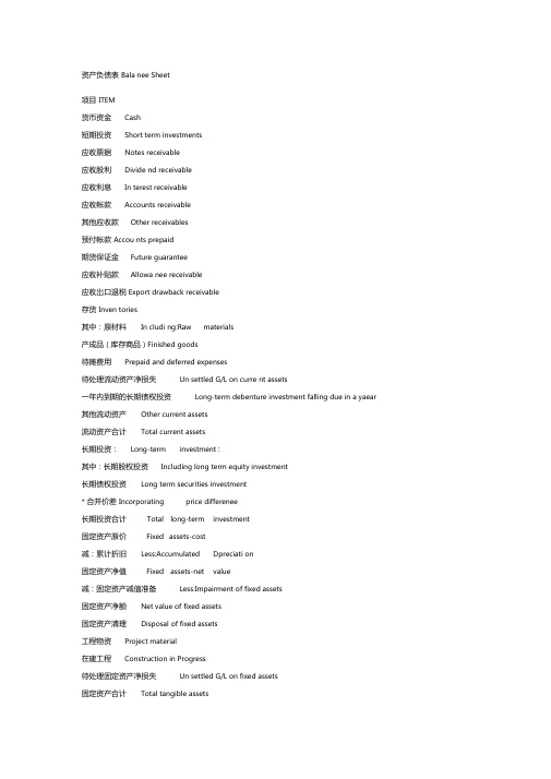 英文版资产负债表BalanceSheet
