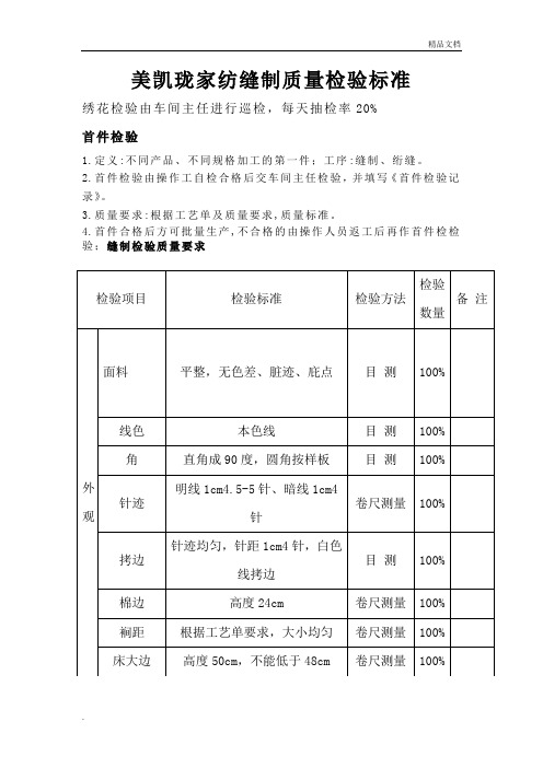 家纺缝制质量检验标准