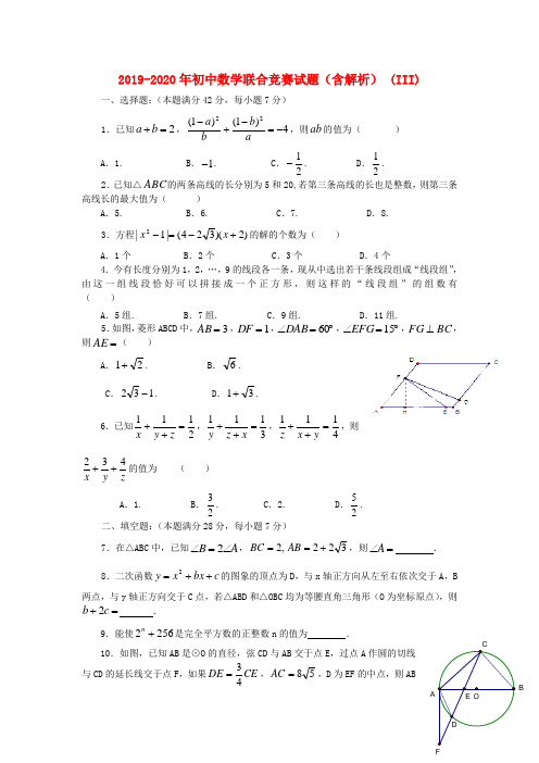 2019-2020年初中数学联合竞赛试题(含解析) (III)