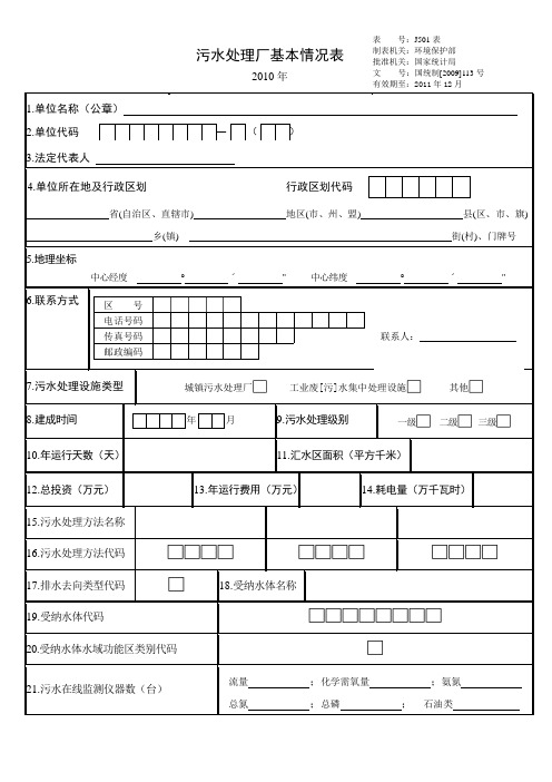 J501污水处理厂基本情况表