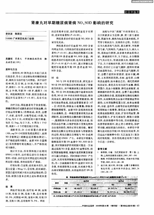 肾康丸对早期糖尿病肾病NO、SOD影响的研究