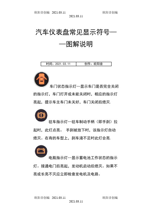 汽车仪表盘常见显示符号——图解说明之欧阳音创编