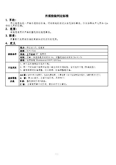 外观检验判定标准