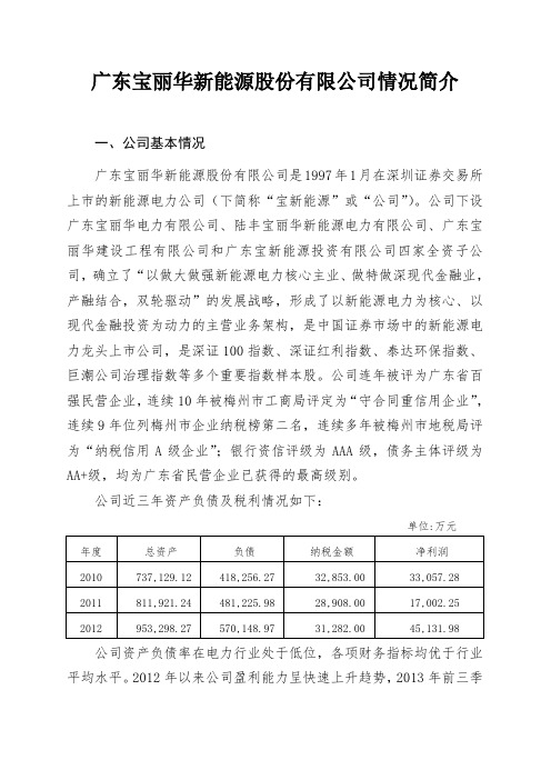 广东宝丽华新能源股份有限公司情况简介