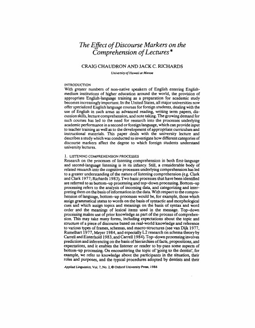 The Effect of Discourse Markers on the Comprehension of Lectures