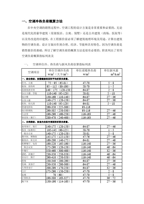 空调冷热负荷概算方法