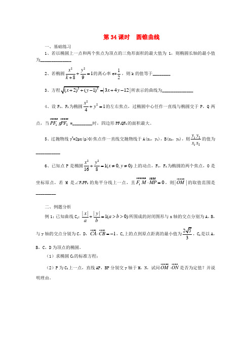 高三数学二轮复习 33.圆锥曲线(无答案)教学案 旧人教版