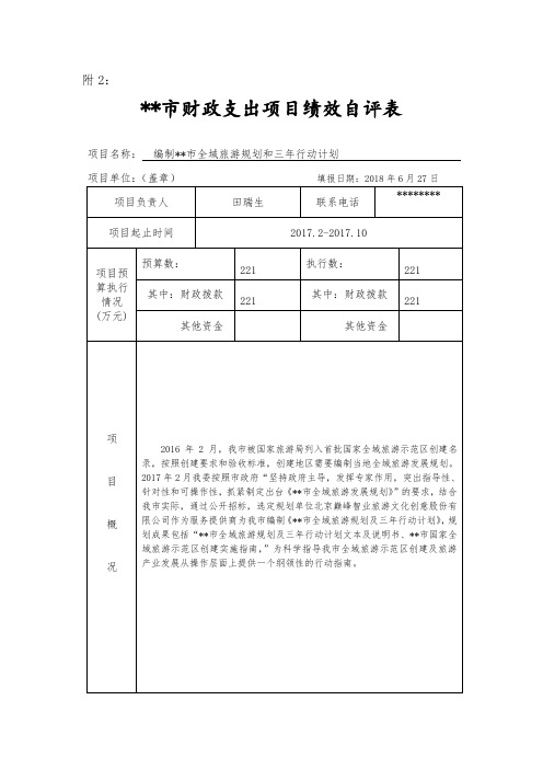 XX市财政支出项目绩效自评表【模板】