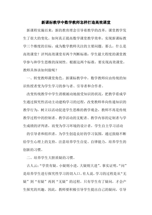 新课标教学中数学教师怎样打造高效课堂