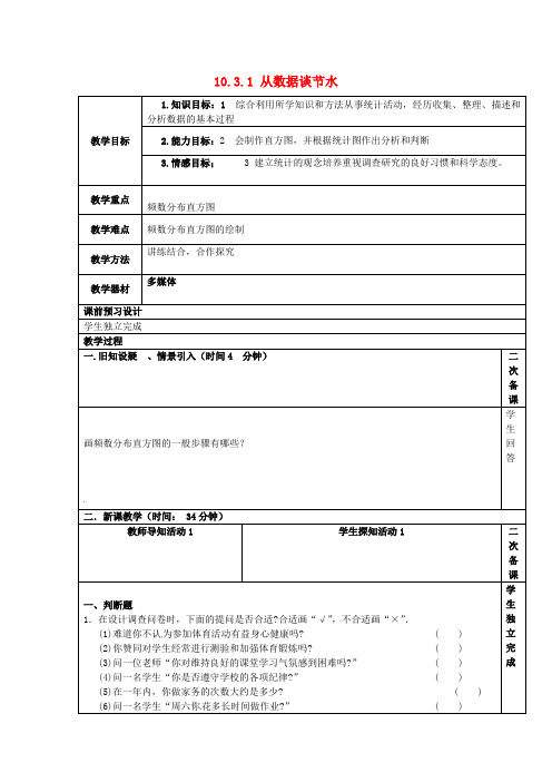 2017年春季学期新版新人教版七年级数学下学期10.3、课题学习从数据谈节水教案6