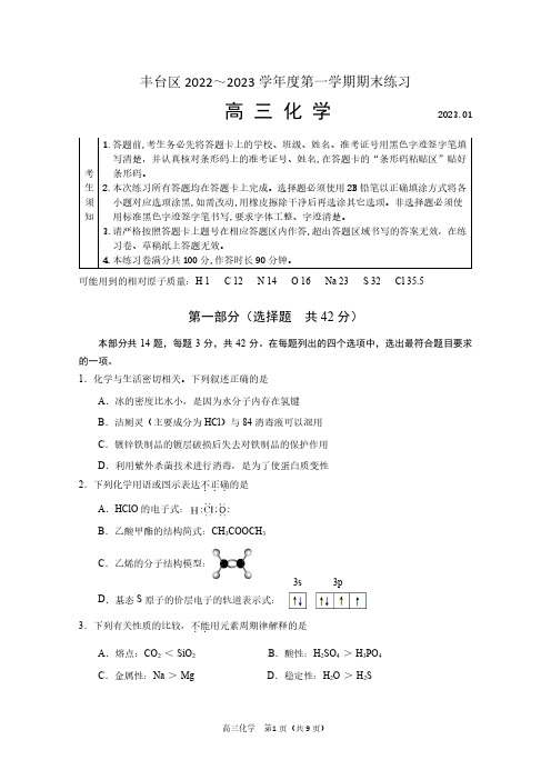 北京丰台区2022-2023学年高三上学期期末化学试题及答案