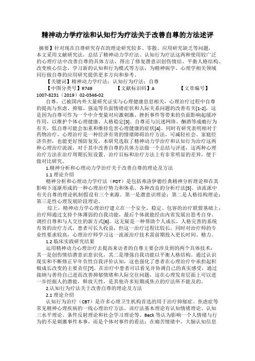 精神动力学疗法和认知行为疗法关于改善自尊的方法述评