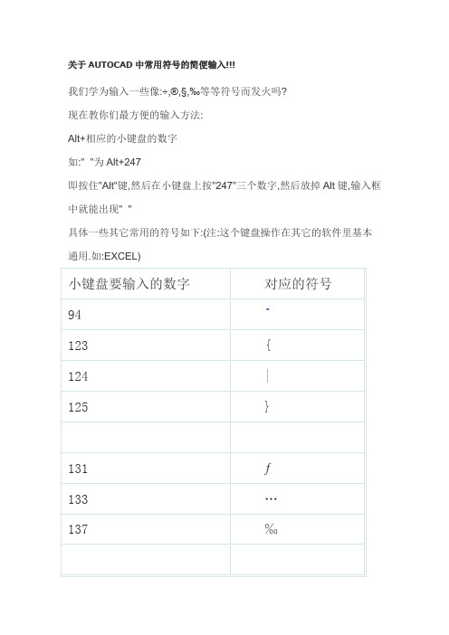 关于AUTOCAD中常用符号的简便输入!