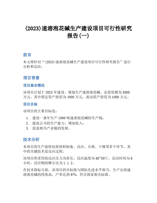 (2023)速溶泡花碱生产建设项目可行性研究报告(一)