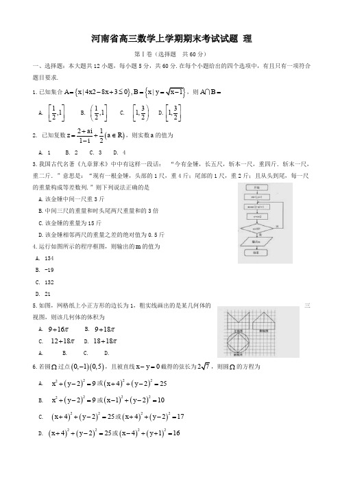 河南省高三数学上学期期末考试试题(理)(有答案)-精编新版