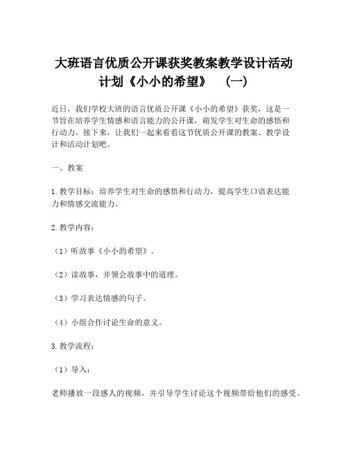 大班语言优质公开课获奖教案教学设计活动计划《小小的希望》  (一)