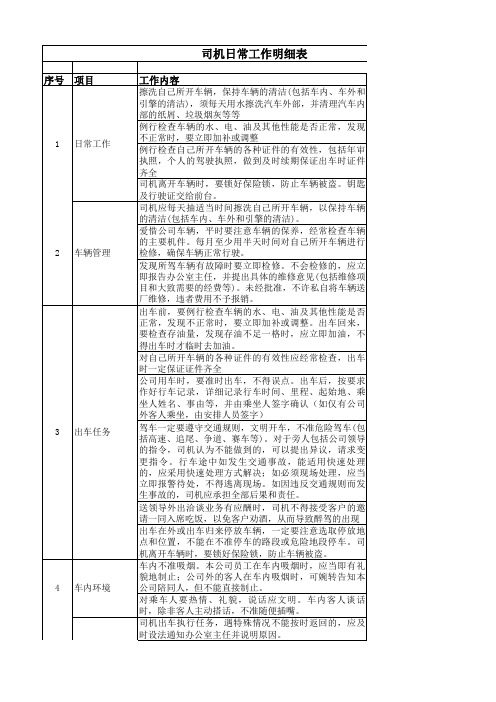 司机日常工作明细表