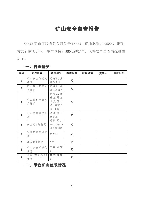 矿山安全生产隐患自查报告