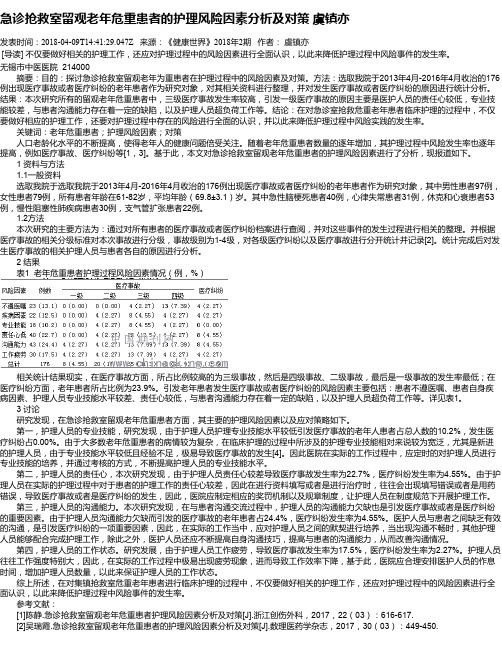 急诊抢救室留观老年危重患者的护理风险因素分析及对策 虞镇亦