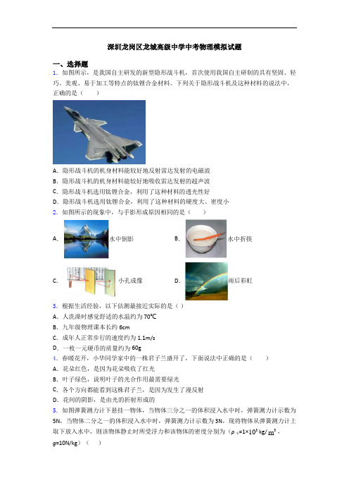 深圳龙岗区龙城高级中学中考物理模拟试题