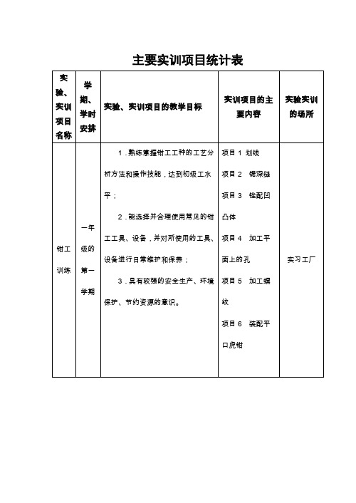 主要实训项目统计表.