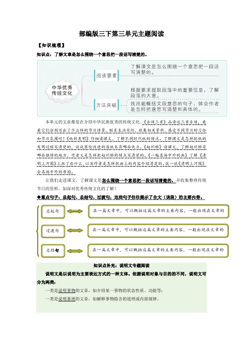 第3单元主题阅读(知识梳理+精选阅读)三年级语文下册 部编版