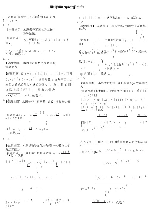 2021年普通高等学校招生全国统一考试(猜想卷)数学(理)答案